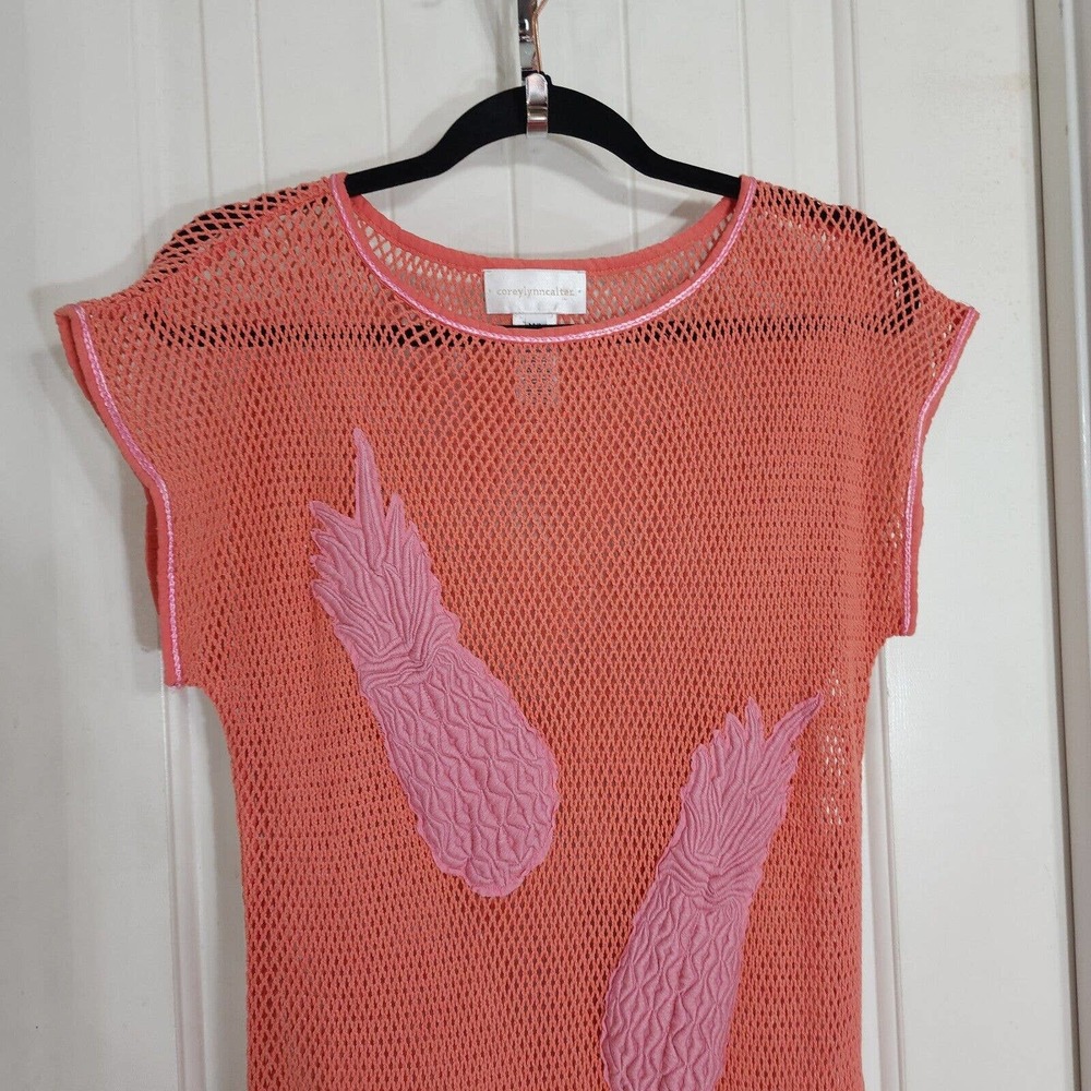 Corey Lynn Calter Womens Dress Becca Pineapple Salmon Crochet Tassel Mini M L - Picture 4 of 11